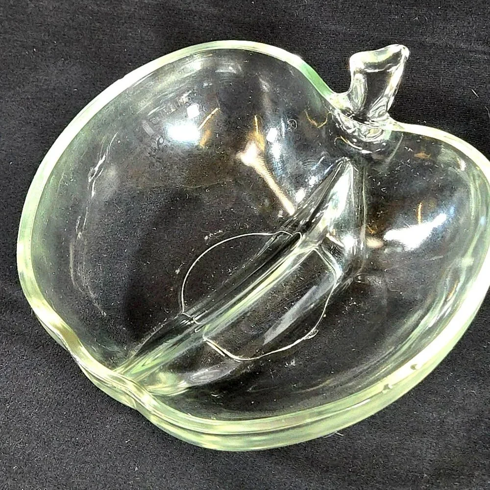 Vintage Hazel Atlas Apple Bowl Orchard Divided Relish Candy Dish Clear Glass 6" - Picture 3 of 8